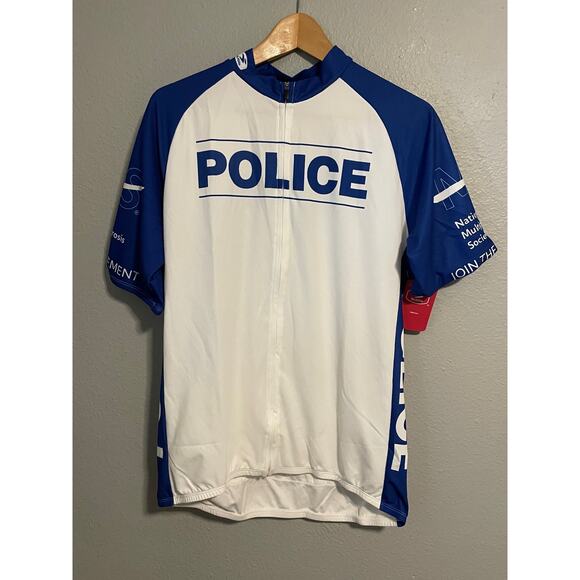 Sugoi Evolution Jersey Police XL Short Sleeve Cycling Shirt Blue White NWT READ - Picture 1 of 12